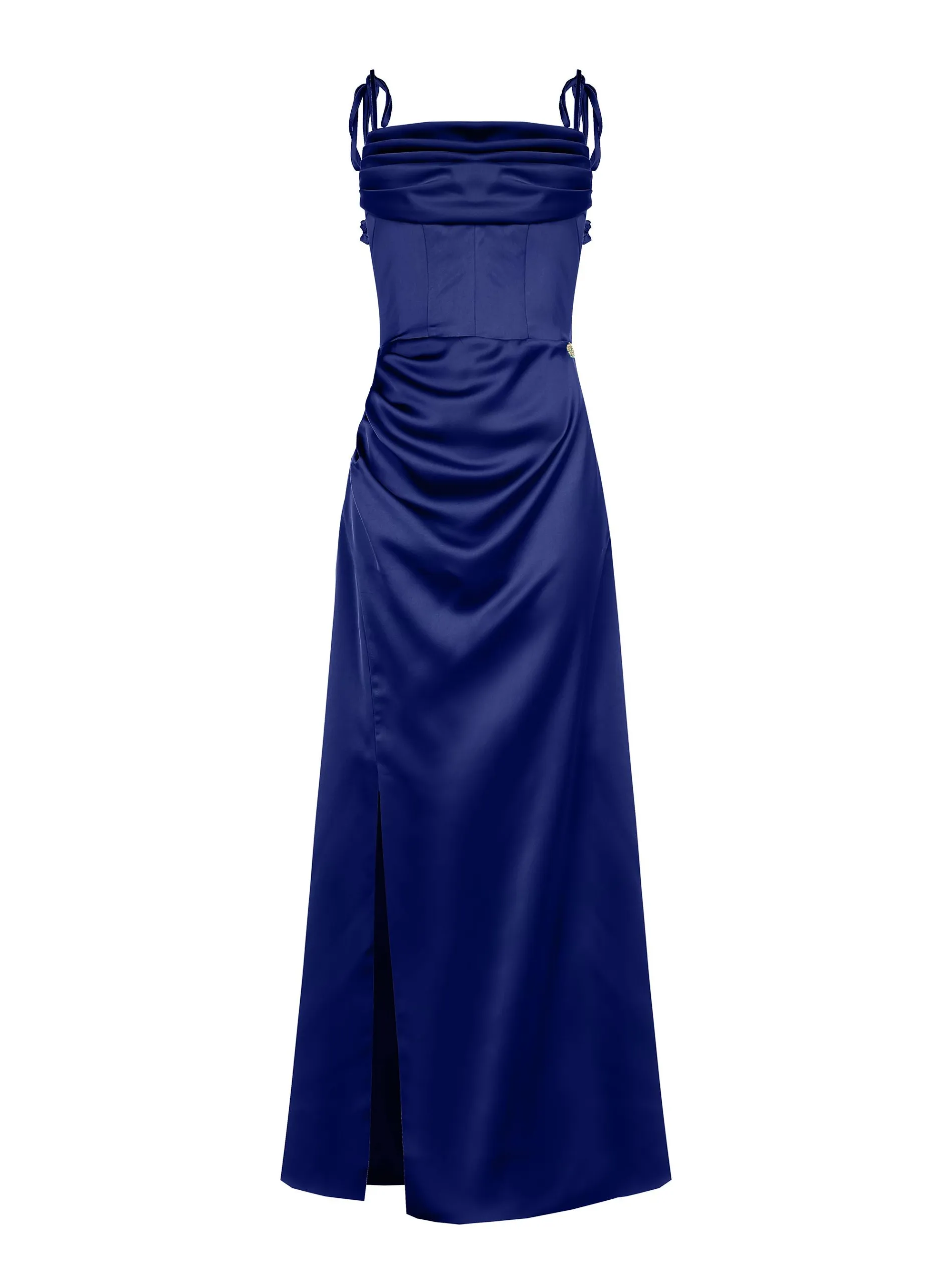 ABITO ATELIER LUNGO BLU INDACO CON CORPETTO DRAPPEGGIATO