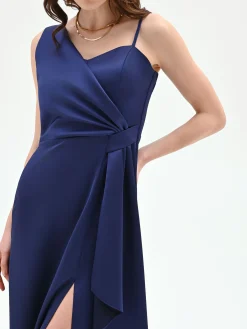 ABITO ATELIER LUNGO BLU INDACO CON NODO DRAPPEGGIATO