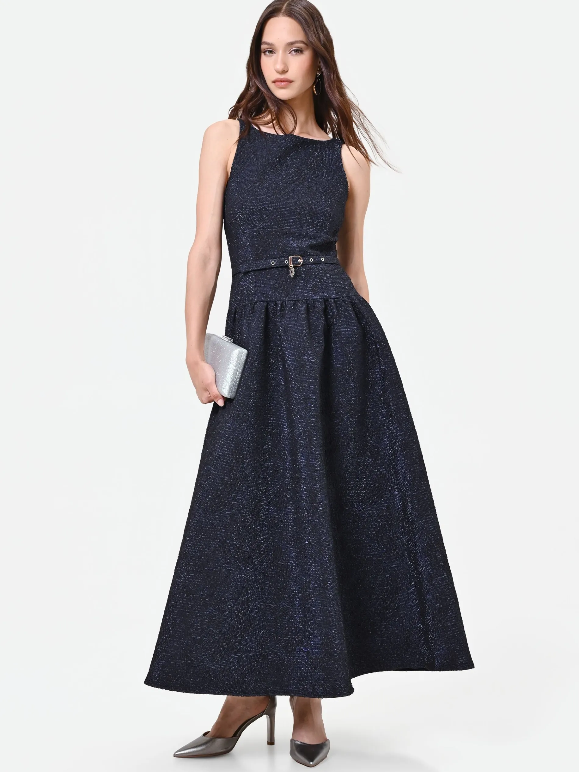 ABITO BLU NAVY JACQUARD CON GONNA AMPIA
