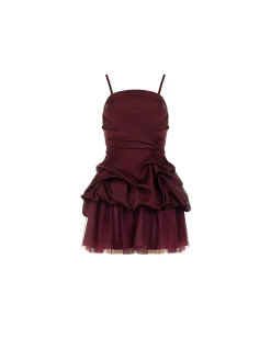 ABITO CORTO ROSSO BORDEAUX DRAPPEGGIATO IN RASO