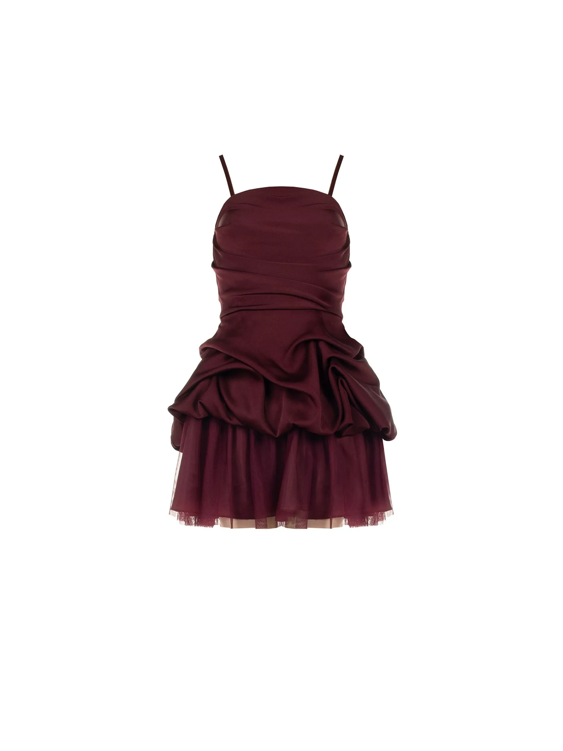 ABITO CORTO ROSSO BORDEAUX DRAPPEGGIATO IN RASO