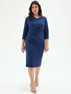 ABITO CURVY BLU BRILLANTE CON DRAPPEGGIO LATERALE