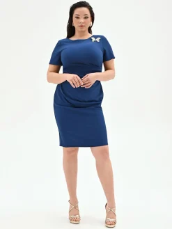 ABITO CURVY BLU BRILLANTE CON DRAPPEGGIO LATERALE