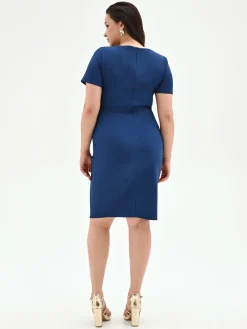 ABITO CURVY BLU BRILLANTE CON DRAPPEGGIO LATERALE