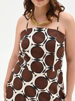 ABITO CURVY LUNGO CIOCCOLATO CON FANTASIA GEOMETRICA