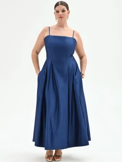 ABITO CURVY LUNGO IN RASO BLU BRILLANTE