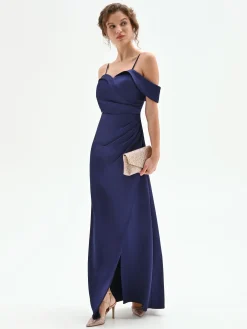 ABITO LUNGO ATELIER BLU INDACO CON DRAPPEGGIO LATERALE