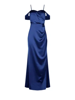 ABITO LUNGO ATELIER BLU INDACO CON DRAPPEGGIO LATERALE