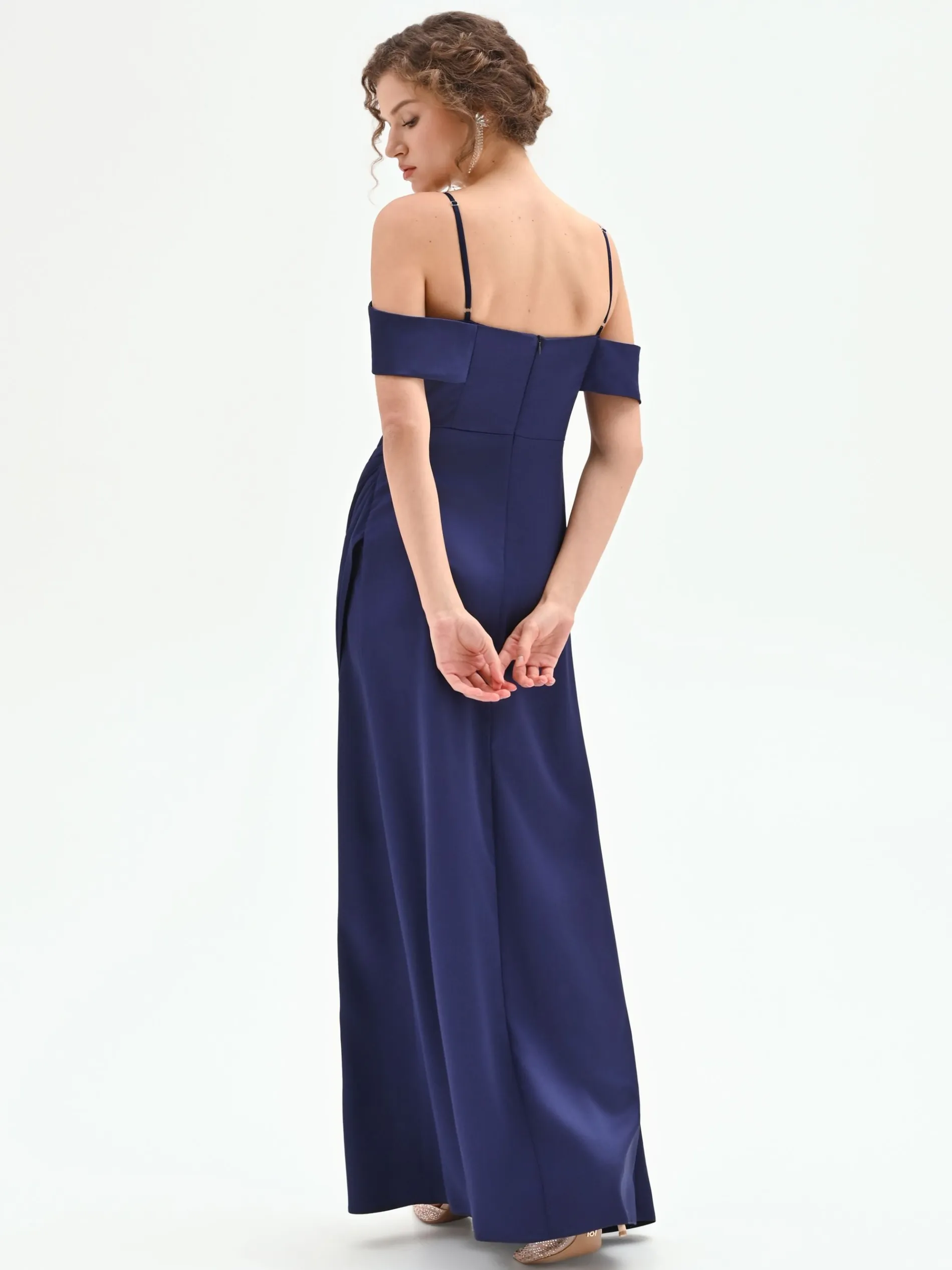 ABITO LUNGO ATELIER BLU INDACO CON DRAPPEGGIO LATERALE