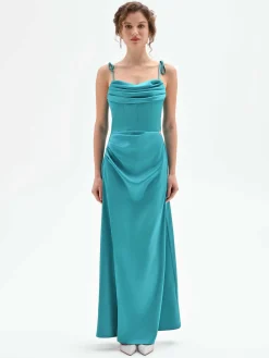 ABITO LUNGO ATELIER VERDE SMERALDO CON SCOLLO DRAPPEGGIATO