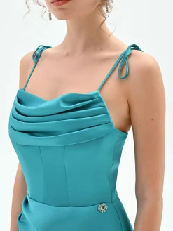 ABITO LUNGO ATELIER VERDE SMERALDO CON SCOLLO DRAPPEGGIATO