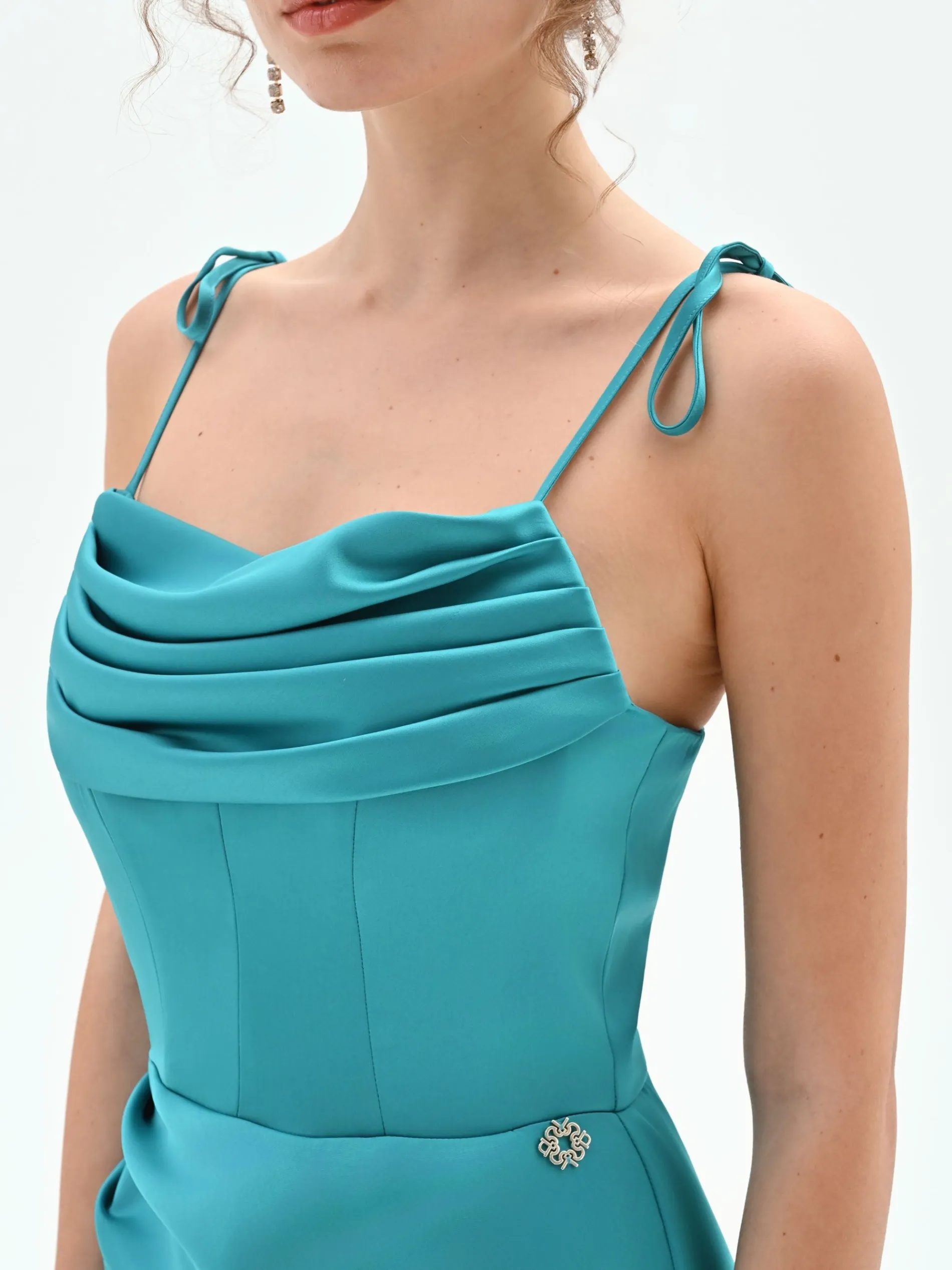ABITO LUNGO ATELIER VERDE SMERALDO CON SCOLLO DRAPPEGGIATO