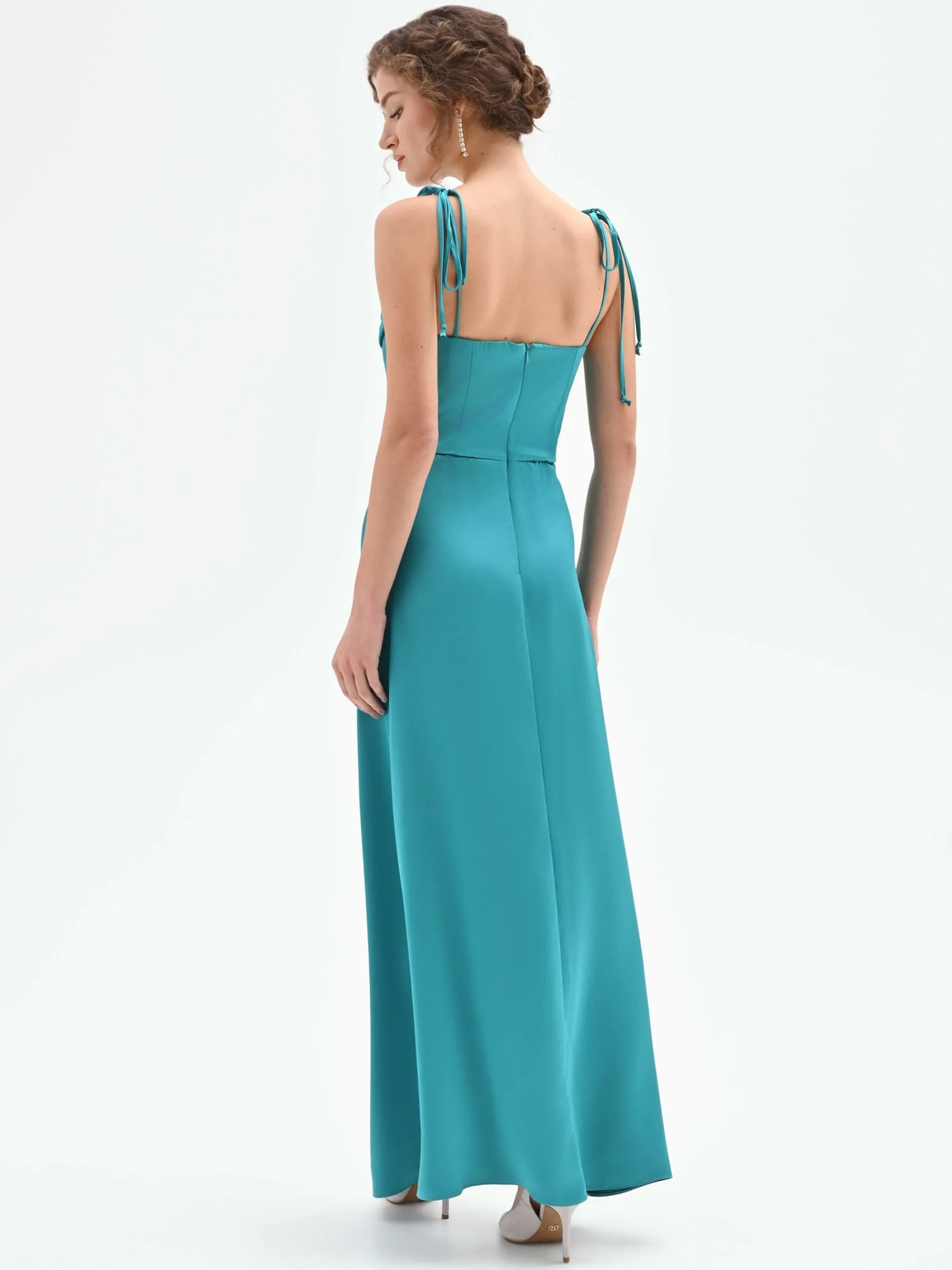 ABITO LUNGO ATELIER VERDE SMERALDO CON SCOLLO DRAPPEGGIATO