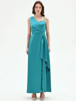 ABITO LUNGO ATELIER VERDE SMERALDO CON DRAPPEGGIO LATERALE