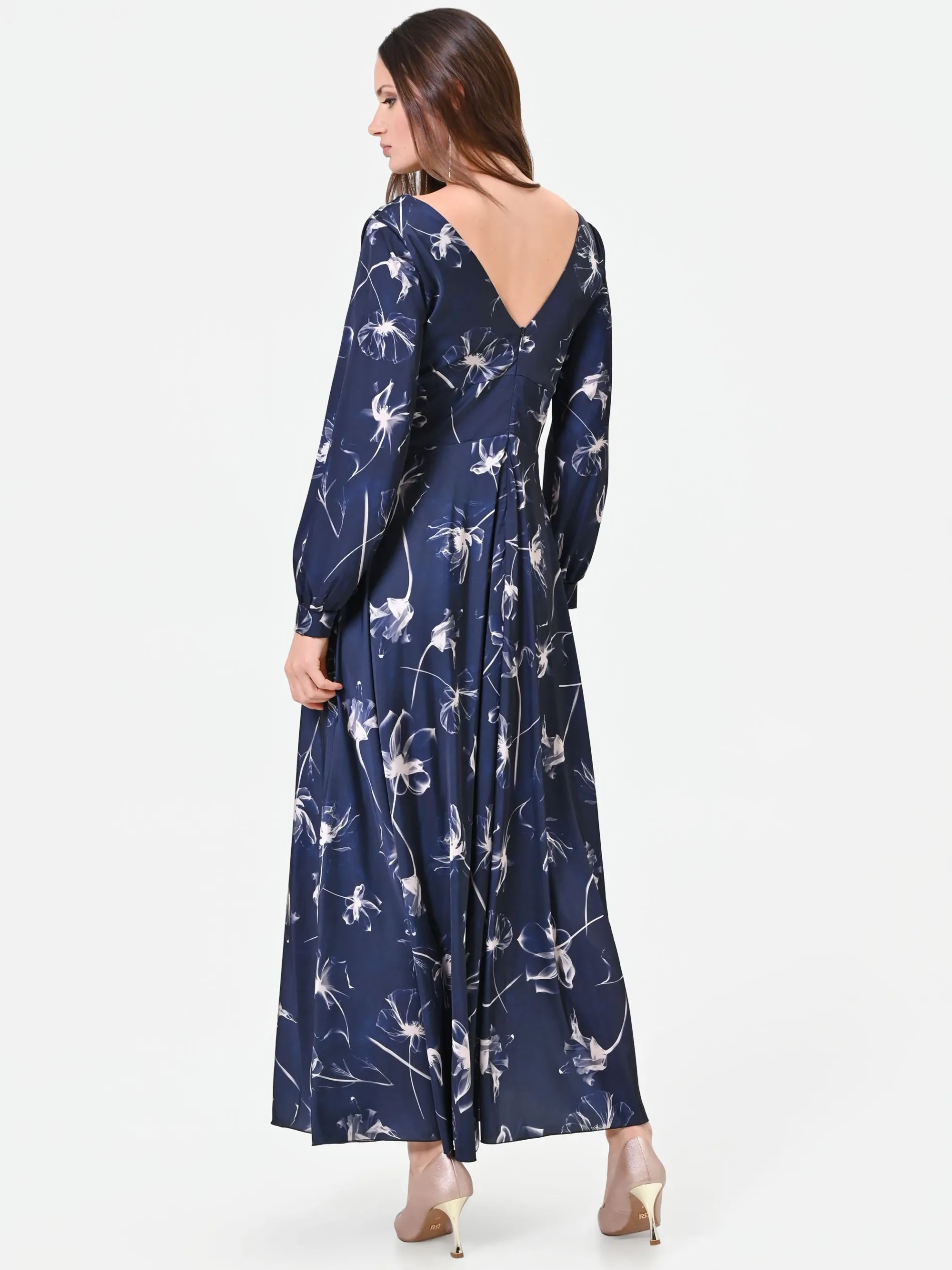 ABITO LUNGO BLU NAVY A FANTASIA FLOREALE
