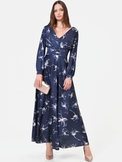 ABITO LUNGO BLU NAVY A FANTASIA FLOREALE