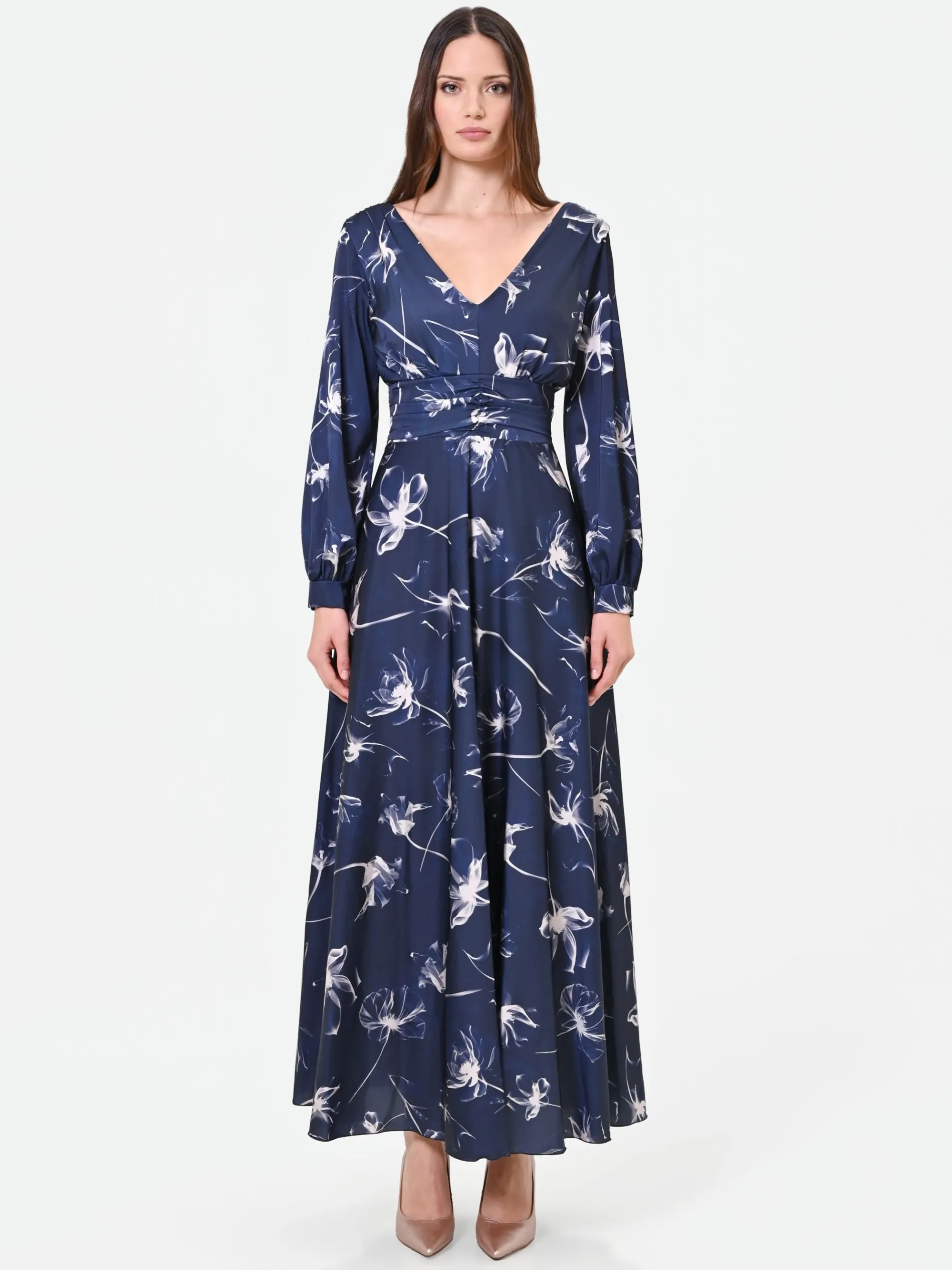 ABITO LUNGO BLU NAVY A FANTASIA FLOREALE
