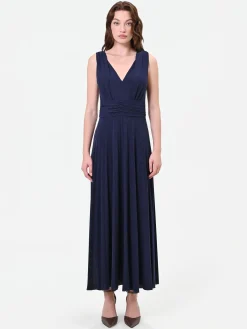 ABITO LUNGO BLU NAVY CON DRAPPEGGIO IN VITA