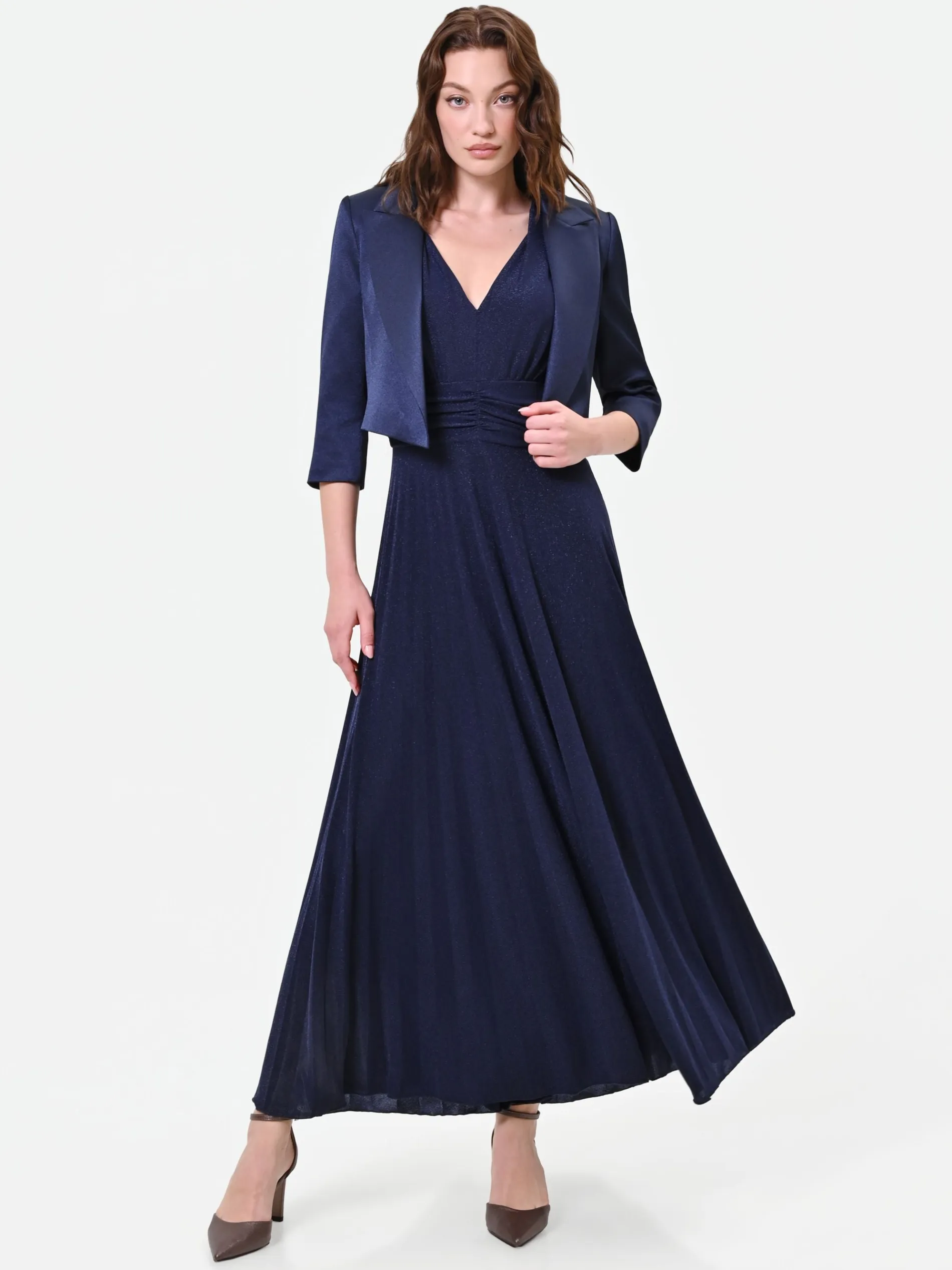 ABITO LUNGO BLU NAVY CON DRAPPEGGIO IN VITA