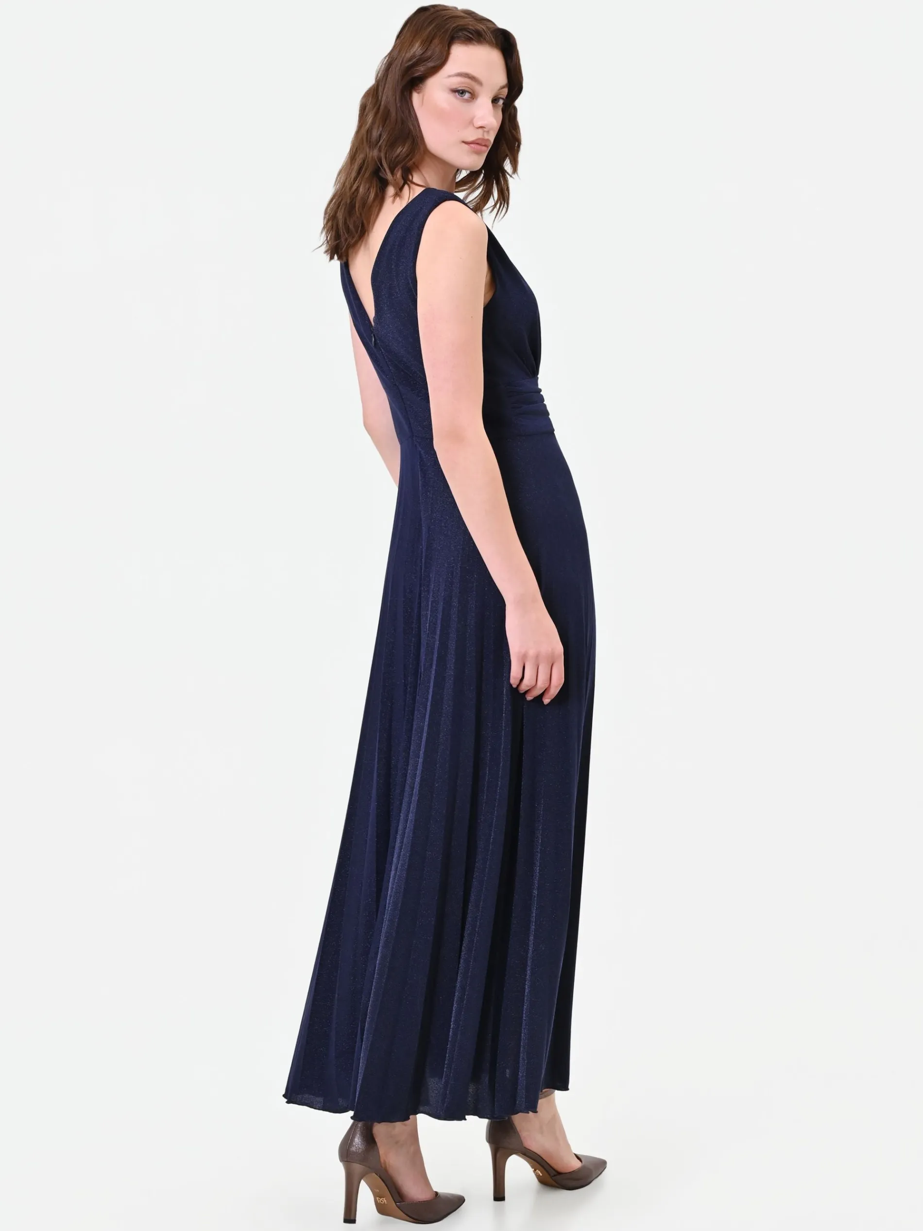 ABITO LUNGO BLU NAVY CON DRAPPEGGIO IN VITA