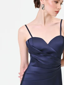 ABITO LUNGO BLU NAVY CON DRAPPEGGIO INCROCIATO
