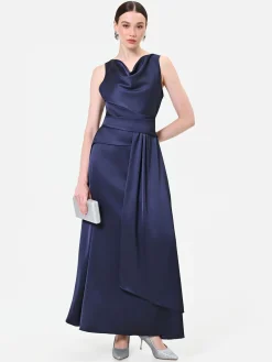 ABITO LUNGO BLU NAVY CON SCOLLO DRAPPEGGIATO