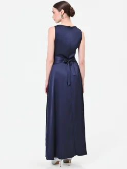ABITO LUNGO BLU NAVY CON SCOLLO DRAPPEGGIATO