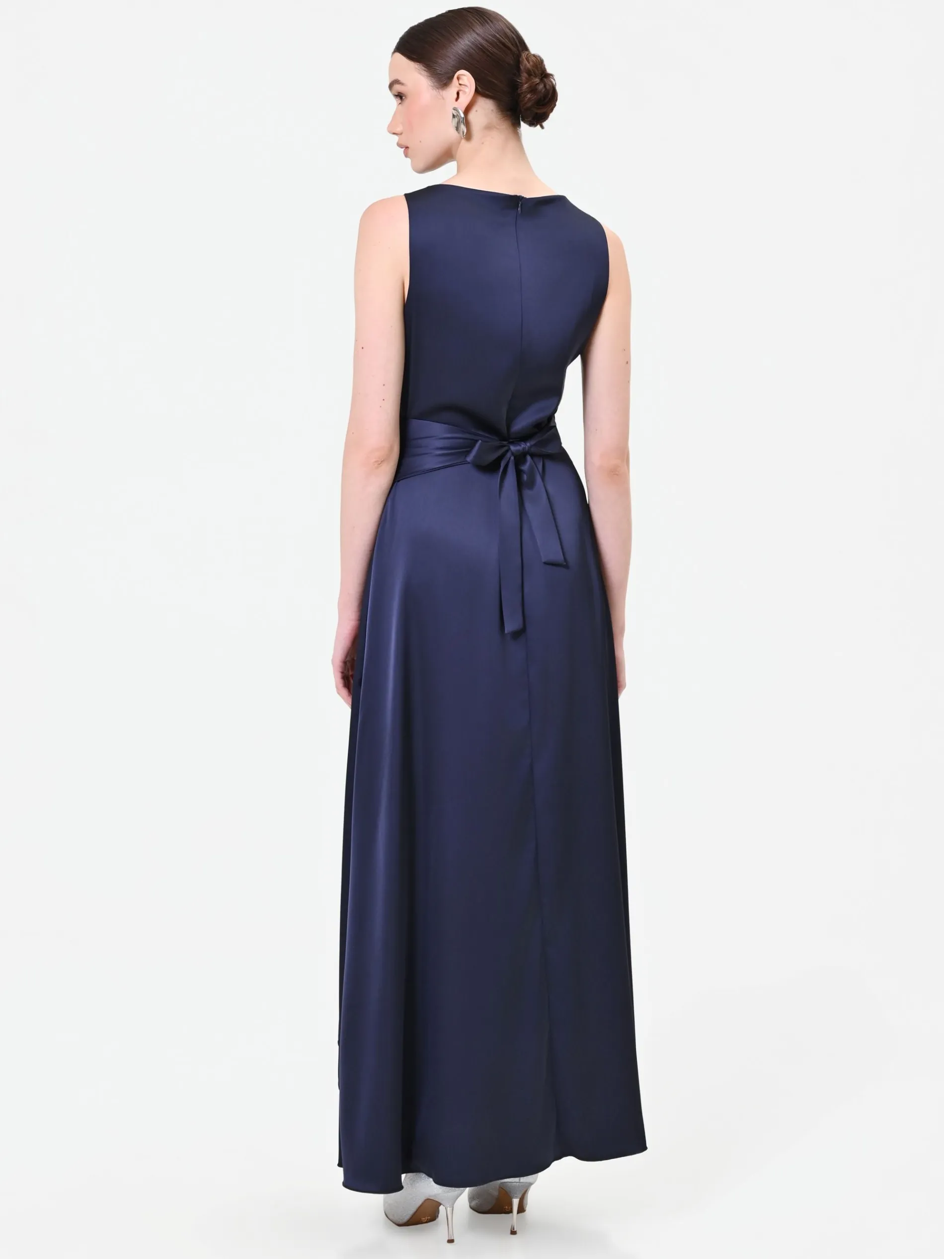 ABITO LUNGO BLU NAVY CON SCOLLO DRAPPEGGIATO