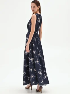 ABITO LUNGO BLU NAVY CON STAMPA FLOREALE
