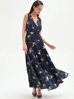 ABITO LUNGO BLU NAVY CON STAMPA FLOREALE
