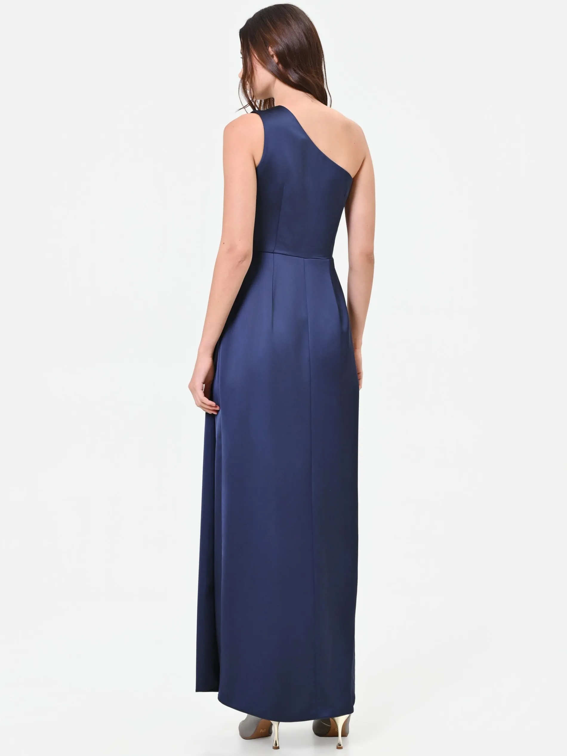 ABITO LUNGO BLU NAVY MONOSPALLA CON DRAPPEGGIO