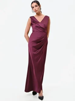 ABITO LUNGO BORDEAUX CON DRAPPEGGIO ASIMMETRICO