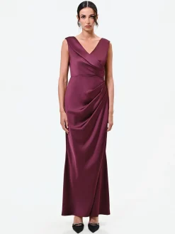 ABITO LUNGO BORDEAUX CON DRAPPEGGIO ASIMMETRICO