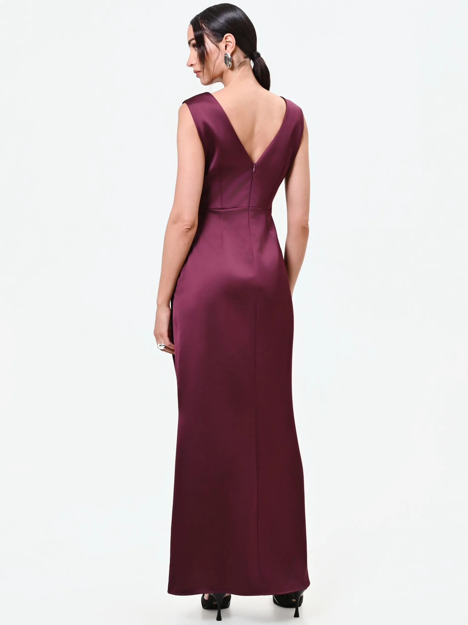 ABITO LUNGO BORDEAUX CON DRAPPEGGIO ASIMMETRICO