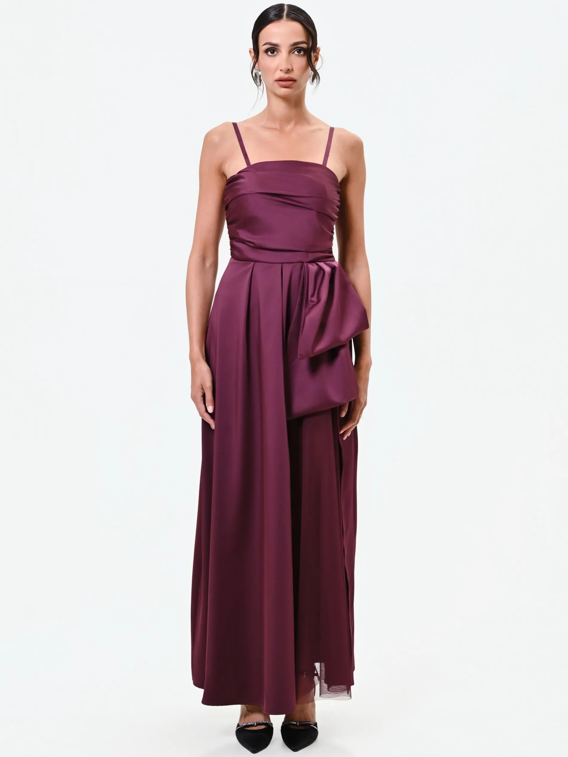 ABITO LUNGO BORDEAUX CON MAXI FIOCCO