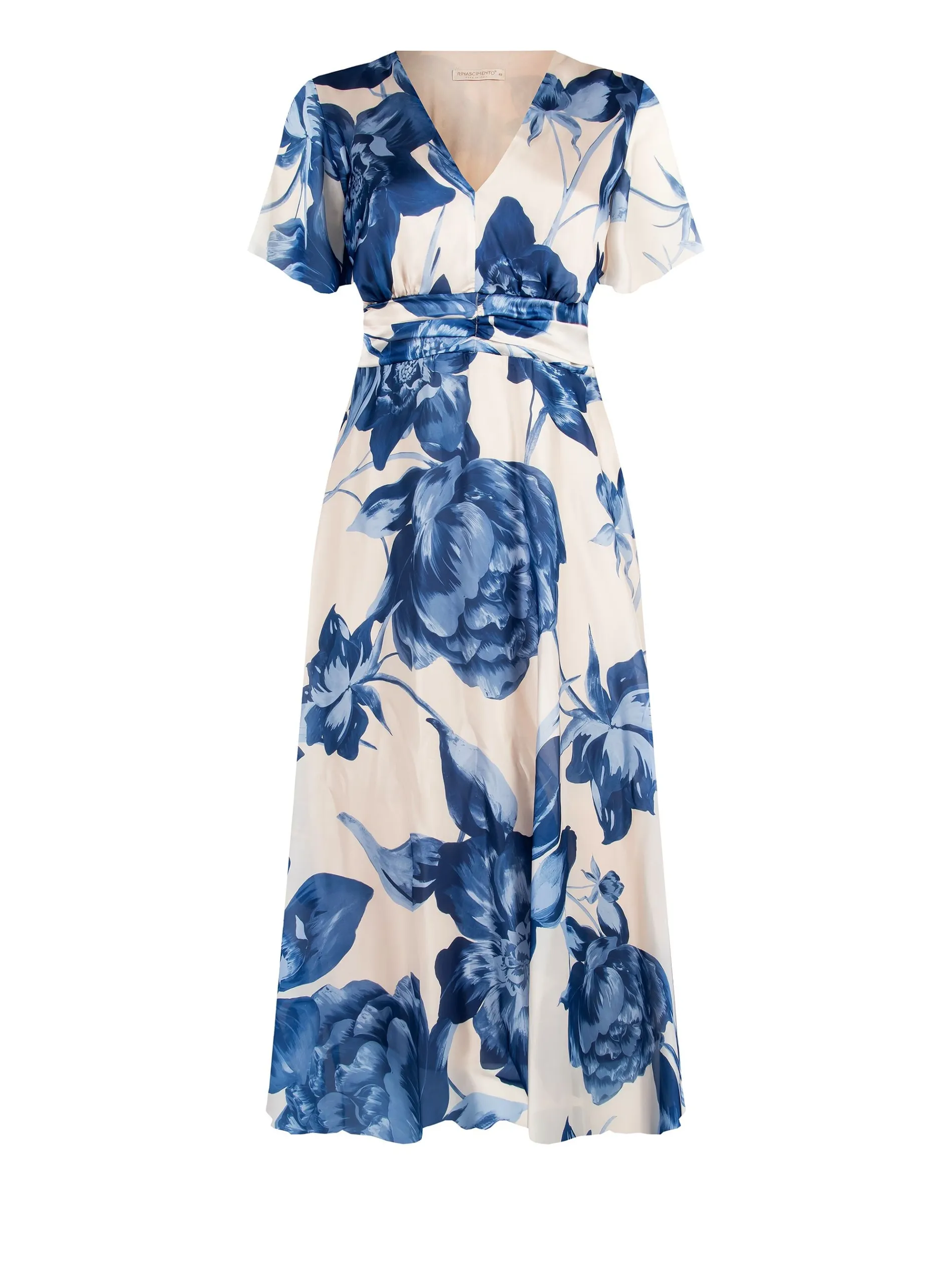 ABITO LUNGO CURVY BLU BRILLANTE CON STAMPA FLOREALE