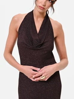 ABITO LUNGO MORO MARRONE CON SCOLLO DRAPPEGGIATO