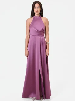 ABITO LUNGO ROSA ANTICO CON SCOLLO HALTER