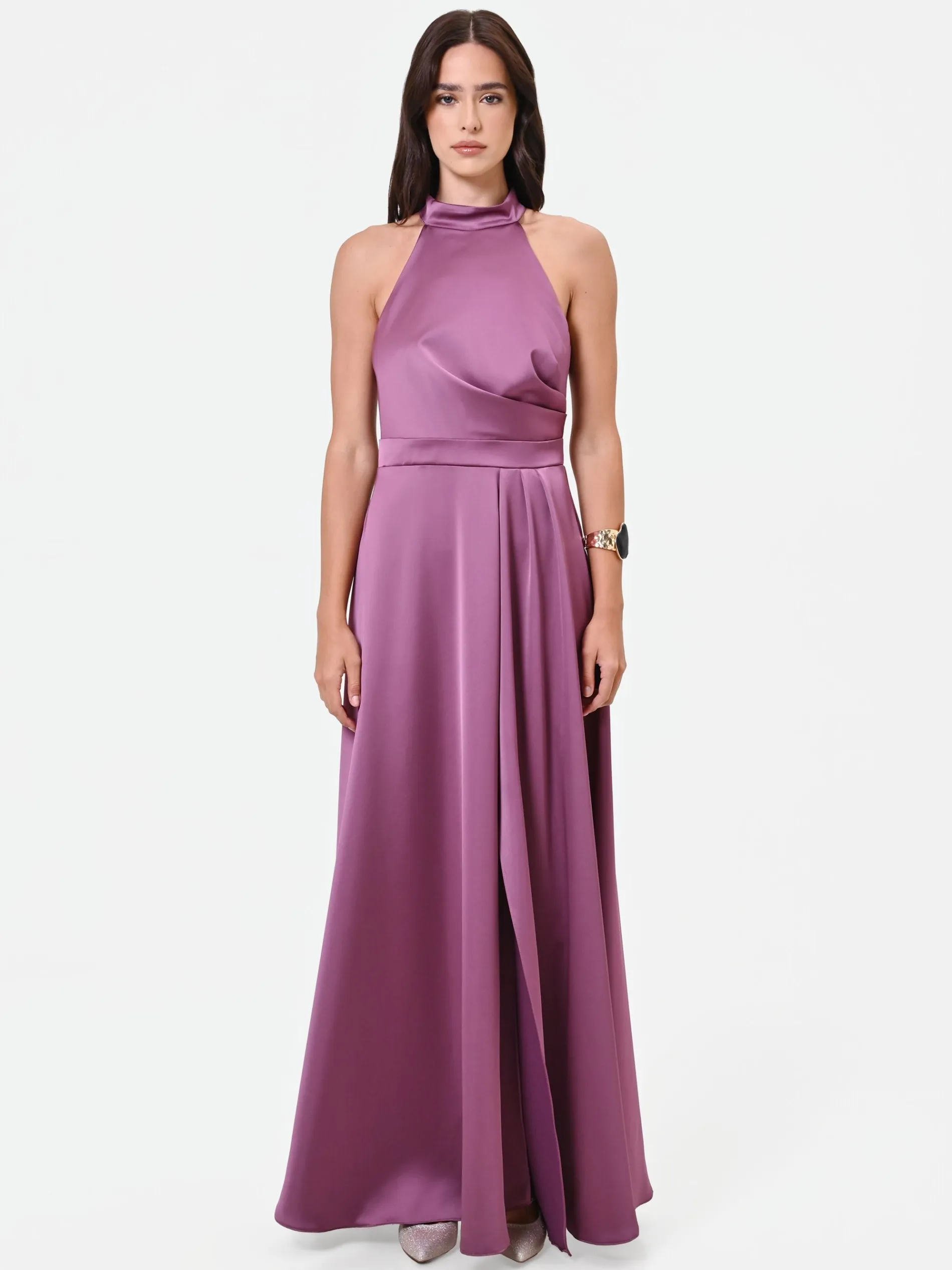 ABITO LUNGO ROSA ANTICO CON SCOLLO HALTER