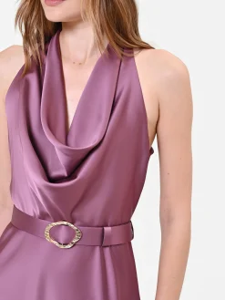 ABITO LUNGO ROSA ANTICO CON SCOLLO DRAPPEGGIATO