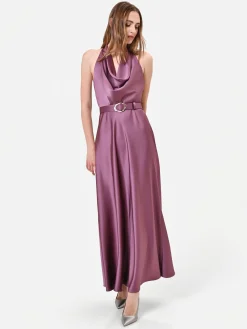 ABITO LUNGO ROSA ANTICO CON SCOLLO DRAPPEGGIATO