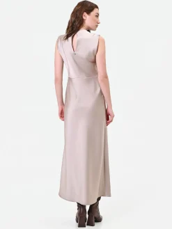 ABITO LUNGO TORTORA BEIGE CON NODO E DRAPPEGGIO