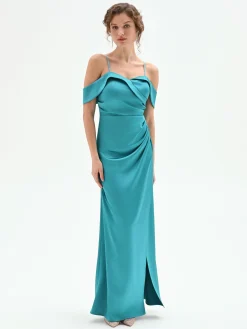ABITO LUNGO VERDE SMERALDO CON BUSTINO DRAPPEGGIATO