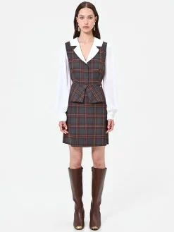 ABITO MARRONE CON STAMPA CHECK EFFETTO CAMICIA