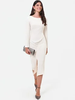 ABITO MIDI BIANCO CON DRAPPEGGIO ASIMMETRICO