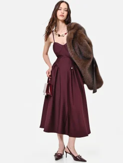 ABITO MIDI BORDEAUX IN RASO CON DETTAGLIO BUSTIER