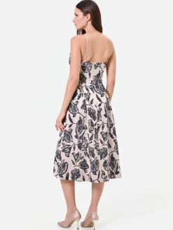 ABITO MIDI IN JACQUARD CON STAMPA FLOREALE BLU NAVY