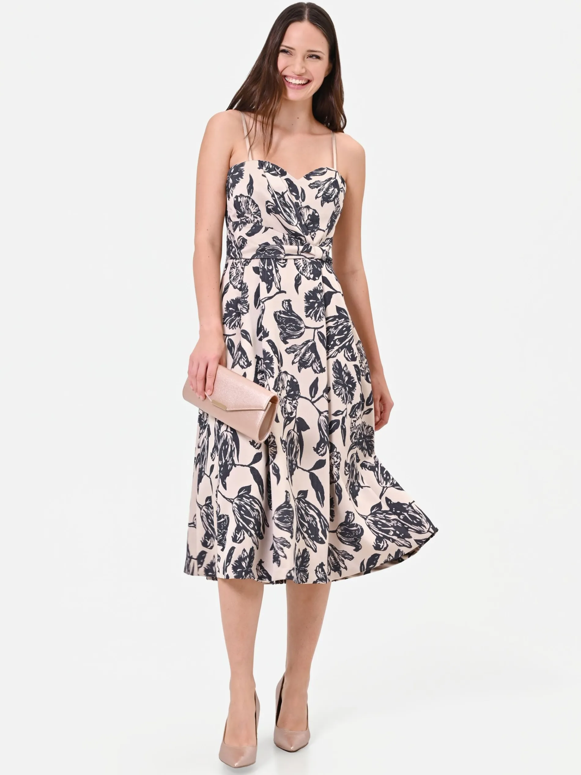ABITO MIDI IN JACQUARD CON STAMPA FLOREALE BLU NAVY