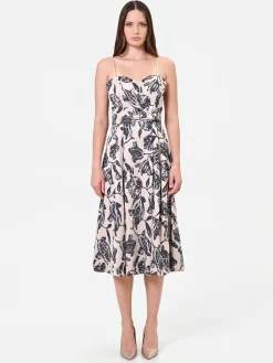 ABITO MIDI IN JACQUARD CON STAMPA FLOREALE BLU NAVY