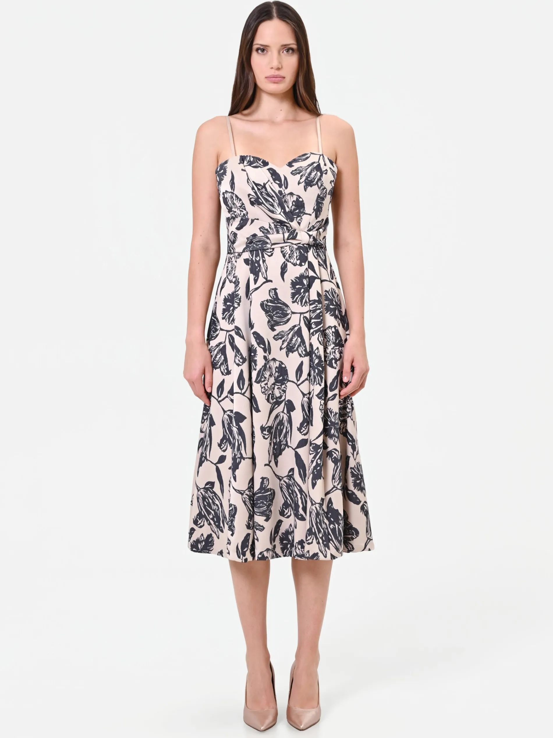 ABITO MIDI IN JACQUARD CON STAMPA FLOREALE BLU NAVY